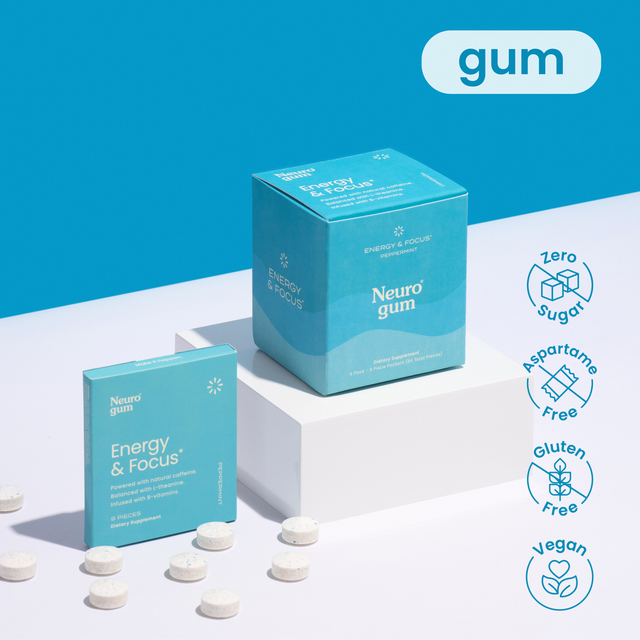NeuroGum Energy & Focus Gum (108 Count-12 Pack, Peppermint) | 40mg Natural Caffeine + L-Theanine + Vitamin B12 & B6 + Xylitol | Sugar Free Nootropic Cognitive Brain Performance Supplement